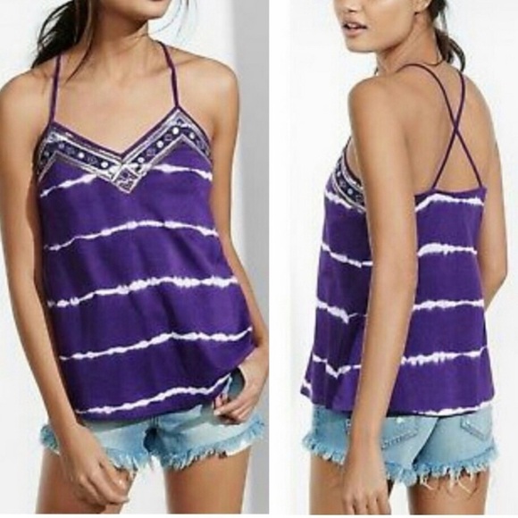 EXPRESS tie dye beaded strappy tank top size xs - Picture 1 of 8